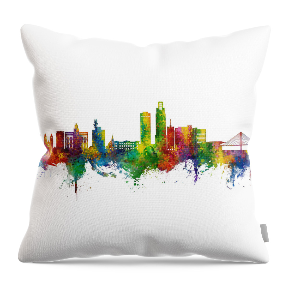 Omaha Throw Pillow featuring the digital art Omaha Nebraska Skyline by Michael Tompsett