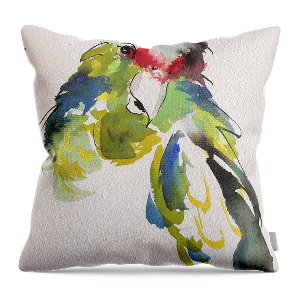 Tropical Birds Throw Pillow featuring the painting Parrot Portrait by Elaine Elliott