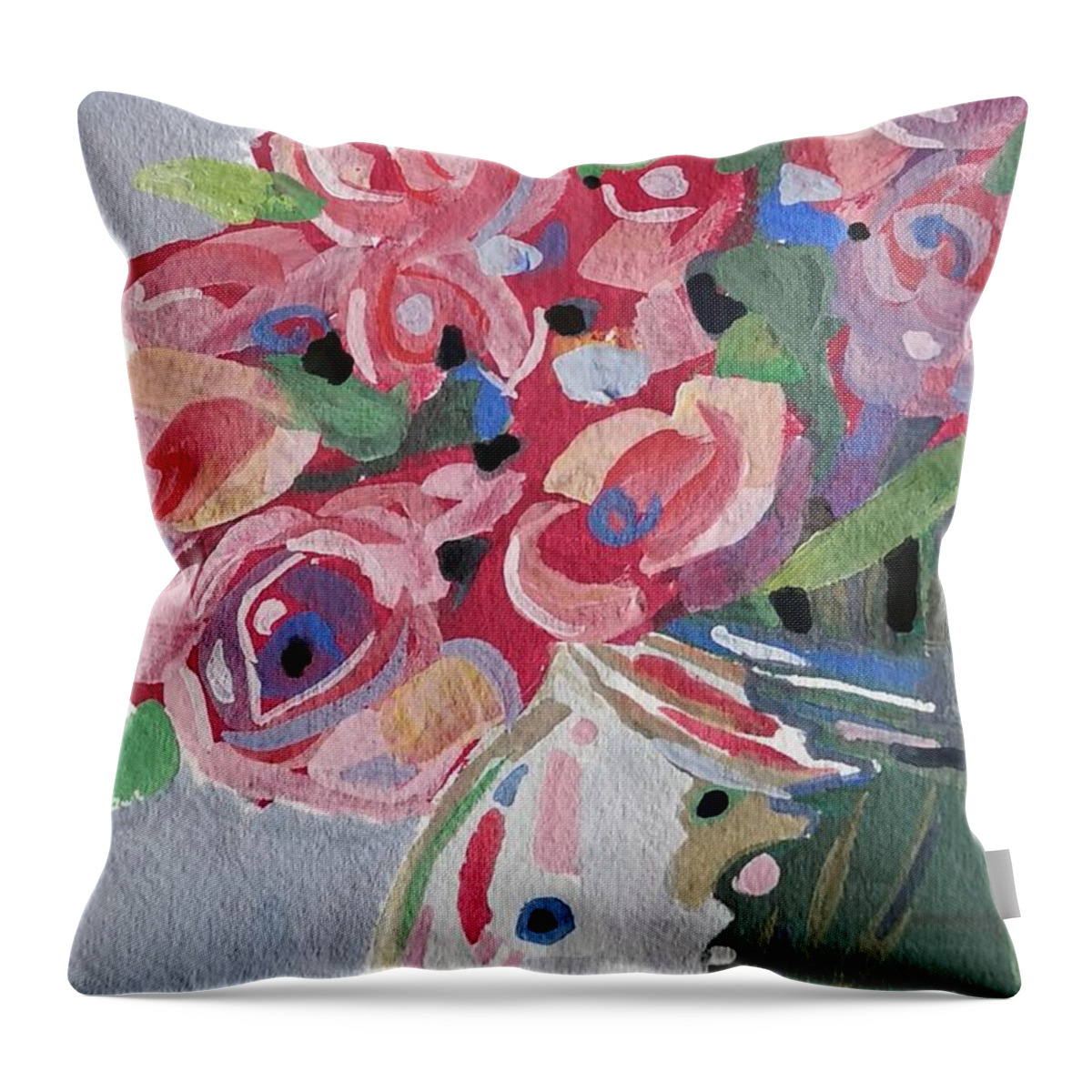 Still Life Throw Pillow featuring the painting Pink Roses by Sheila Romard