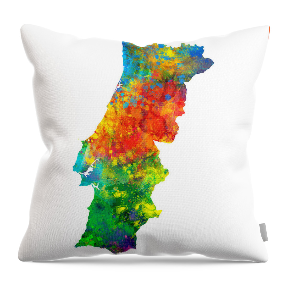 Portugal Throw Pillow featuring the digital art Portugal Watercolor Map by Michael Tompsett