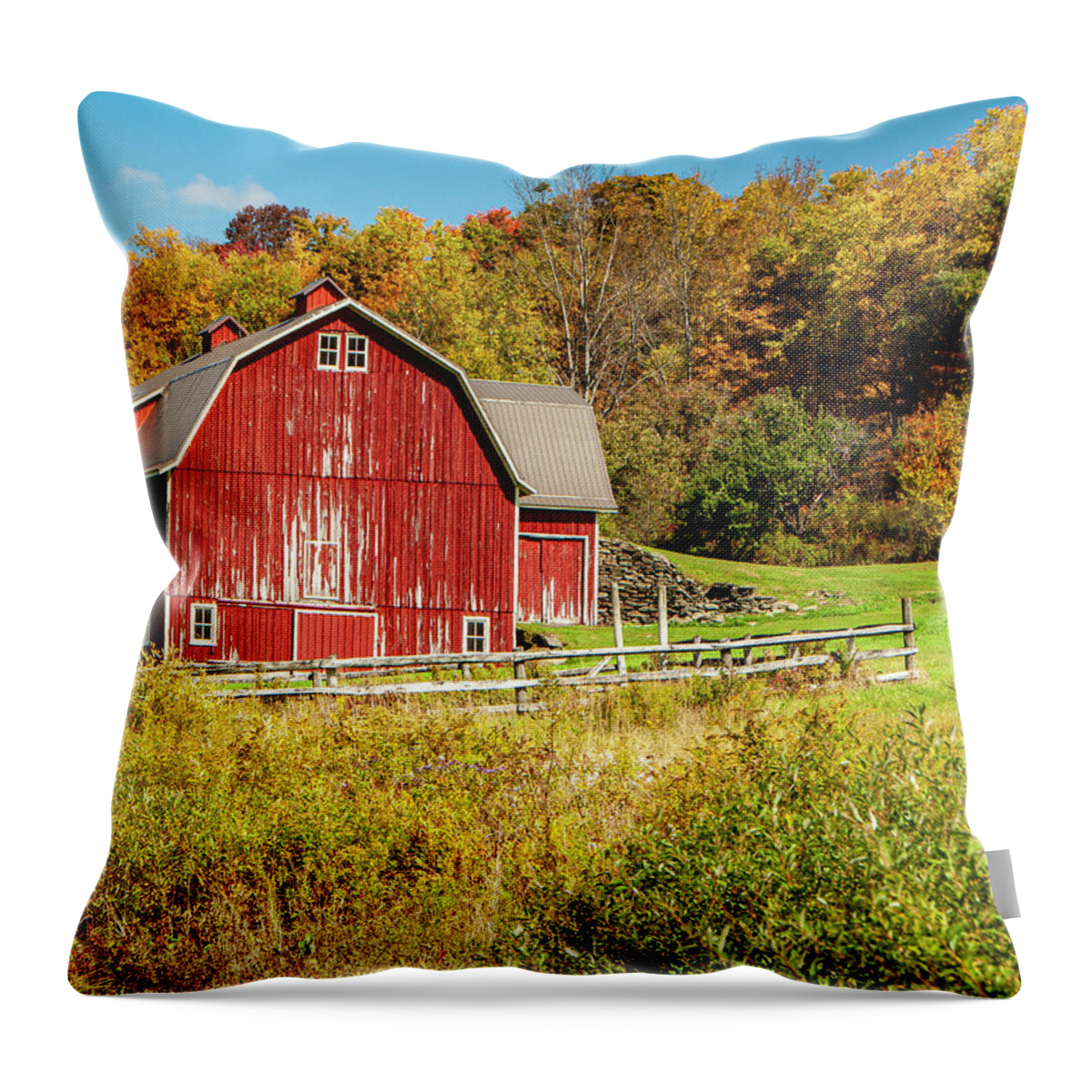 Rural Throw Pillow featuring the photograph Red Barn Farm by Cathy Kovarik