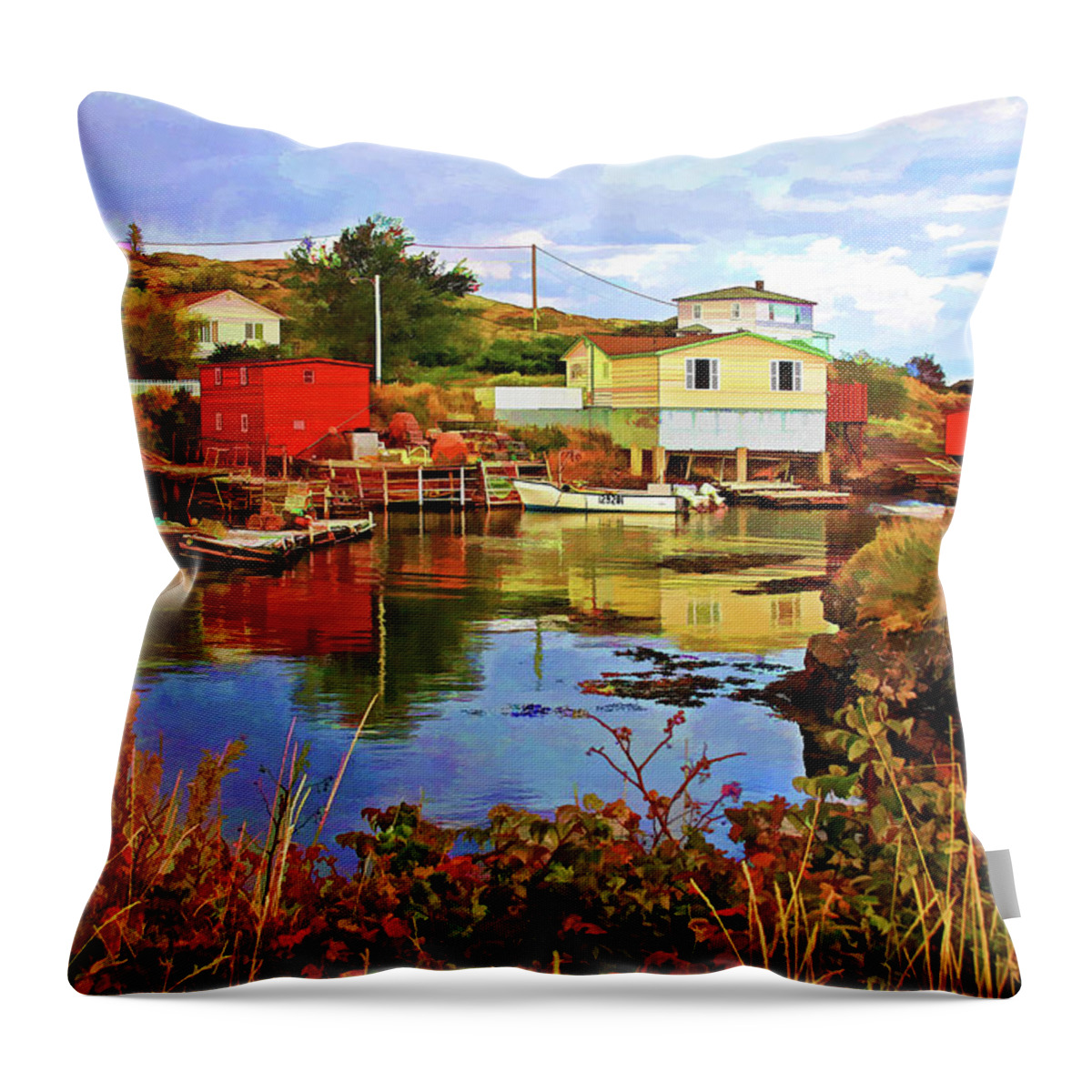 Salvage Throw Pillow featuring the photograph Salvage Village Newfoundland #2 by Tatiana Travelways