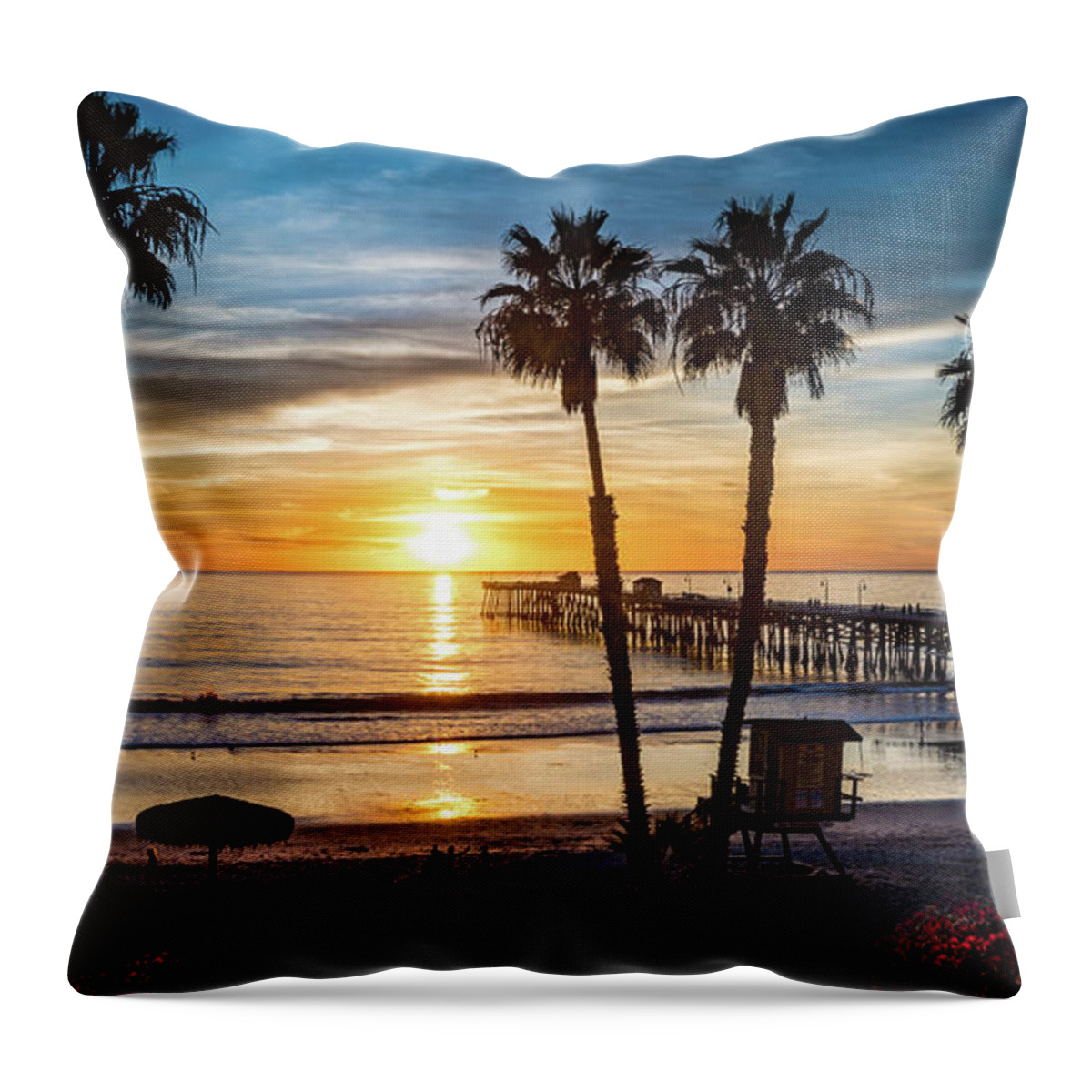 Beach Throw Pillow featuring the photograph San Clemente Pier at Sunset by David Levin