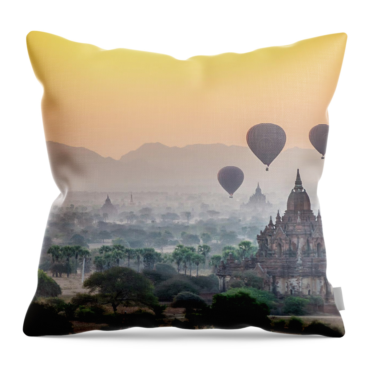 Sunrise Throw Pillow featuring the photograph Sunrise at Bagan by Arj Munoz
