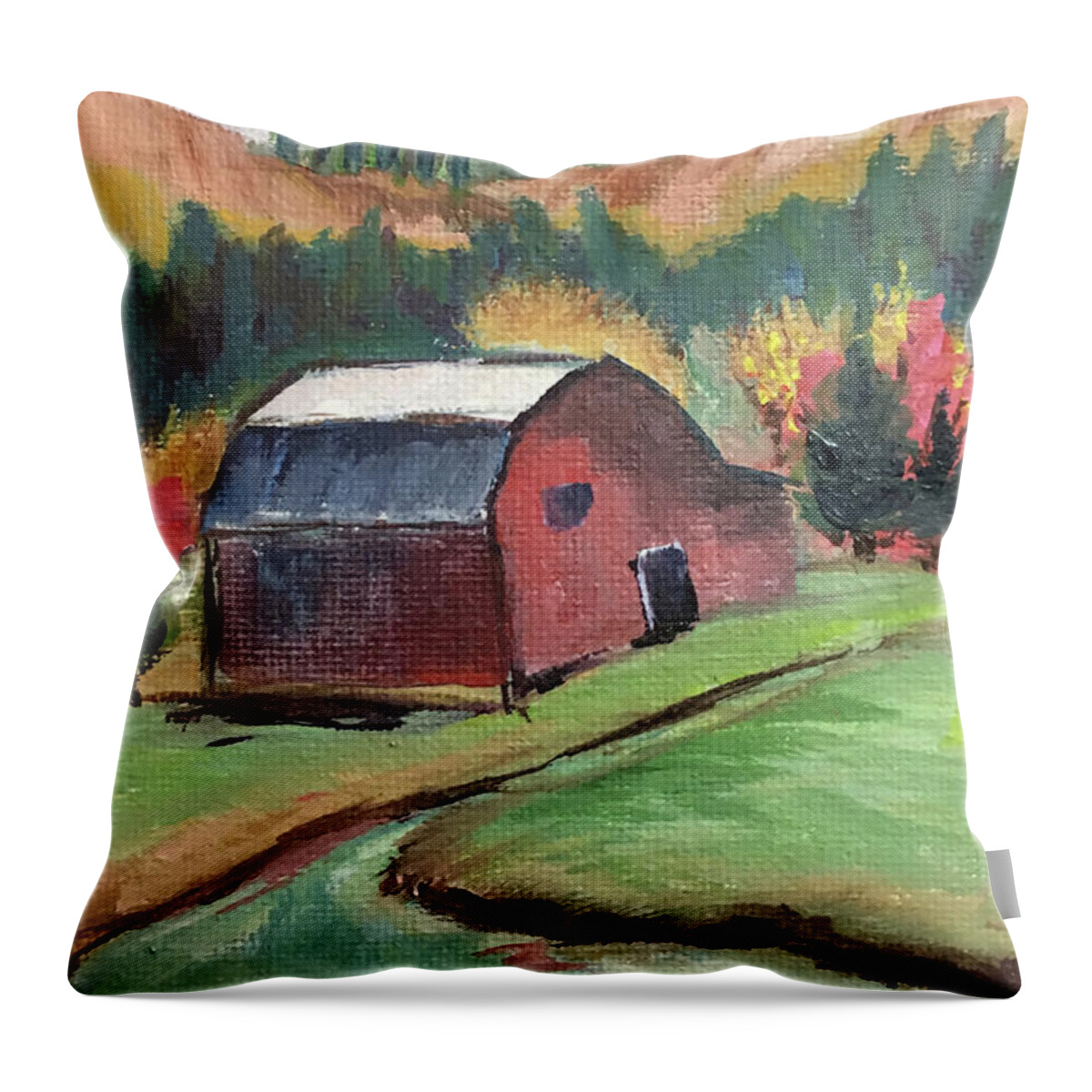 Barn Throw Pillow featuring the painting The Creek by Roxy Rich