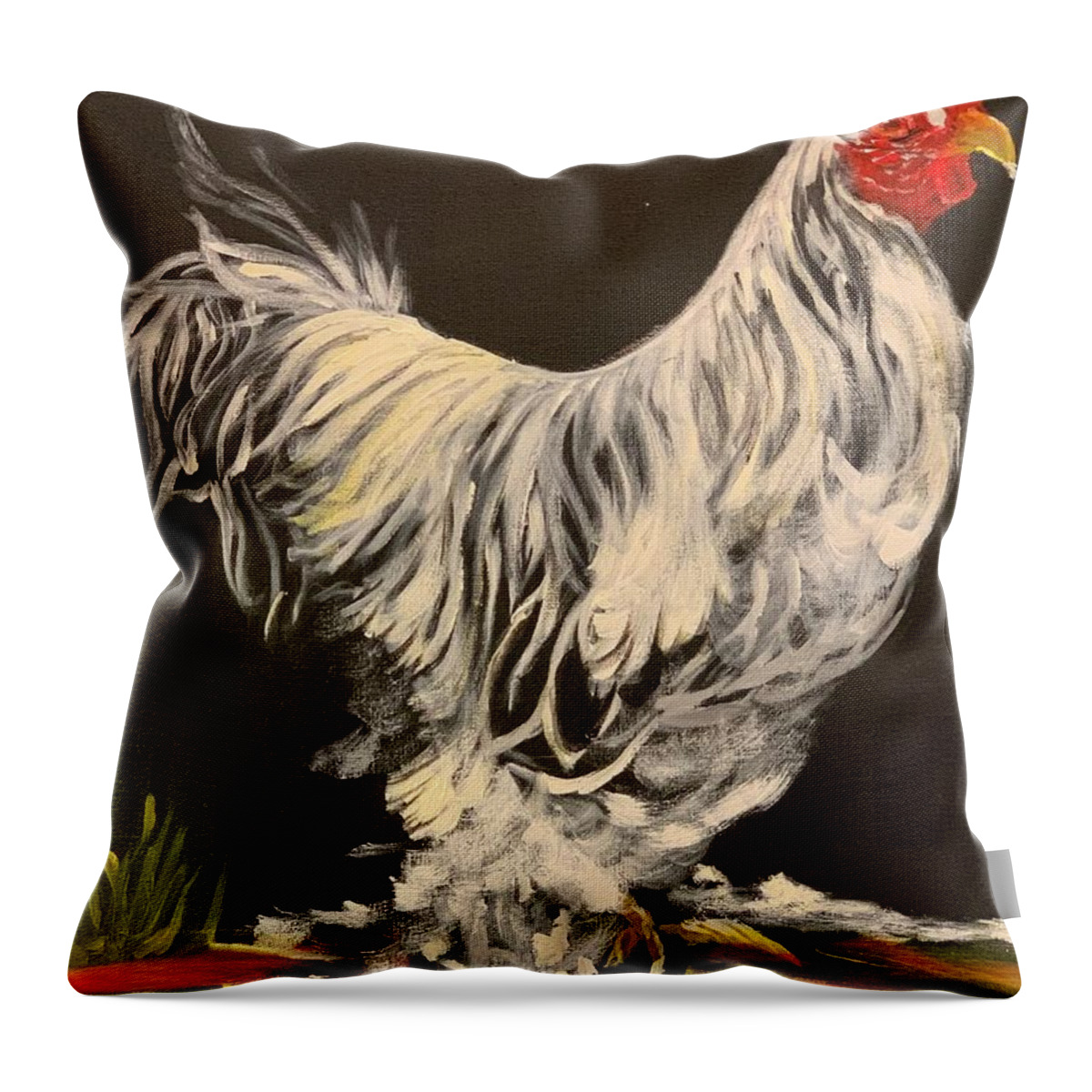 Rooster Throw Pillow featuring the painting The GENERAL by Juliette Becker