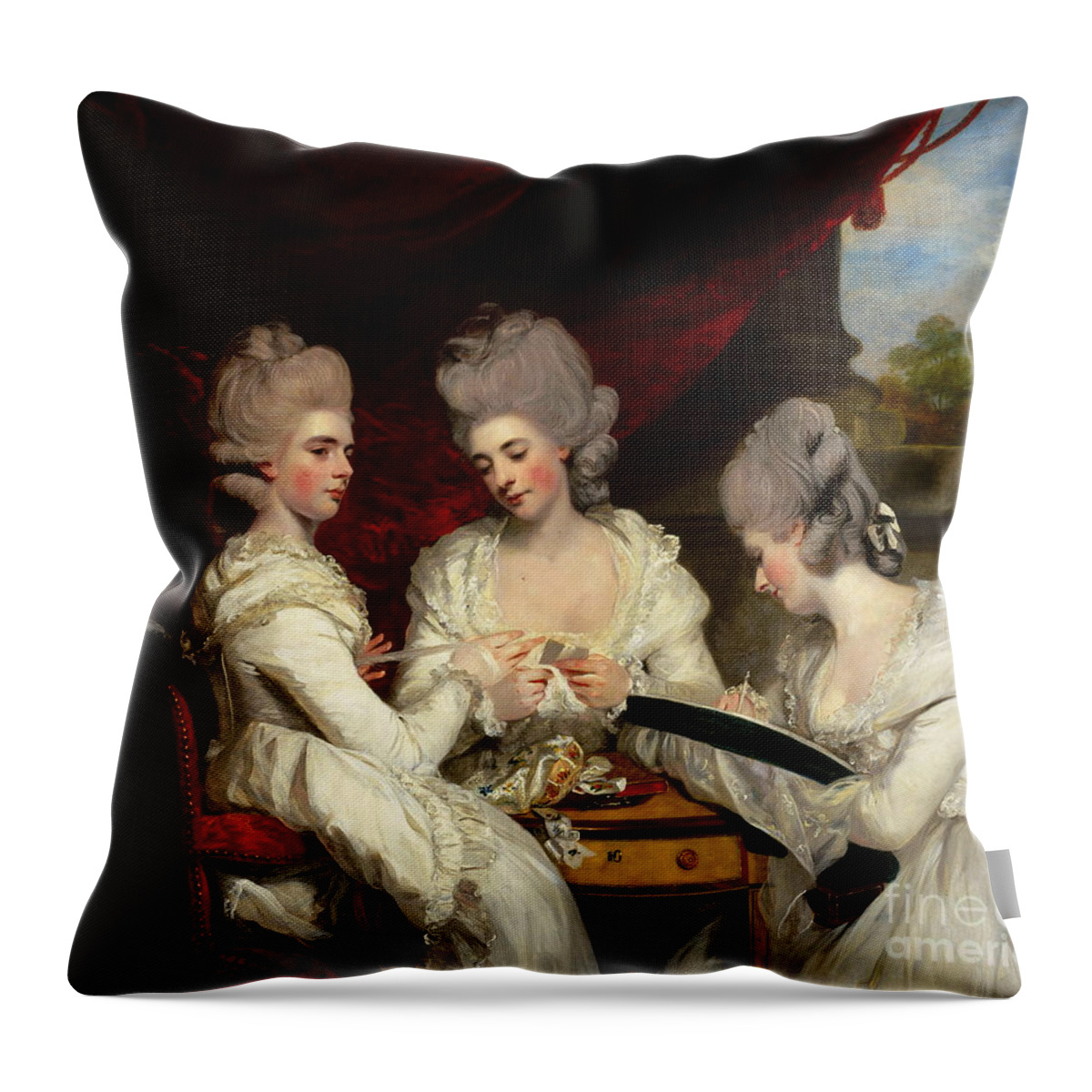 Sir Joshua Reynolds Throw Pillow featuring the painting The Ladies Waldegrave by Sir Joshua Reynolds