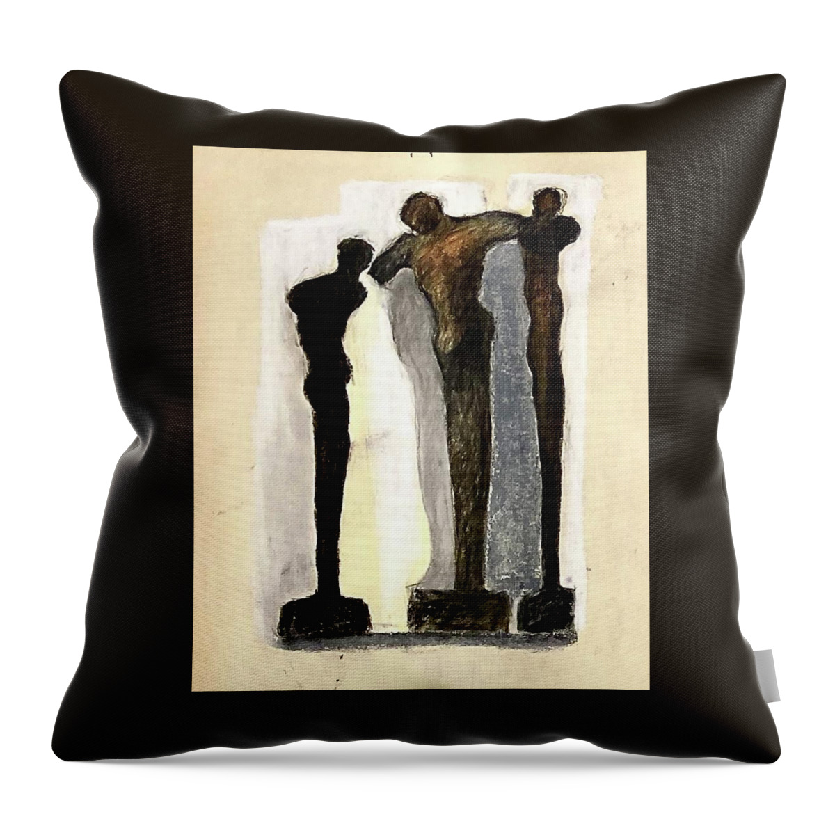 Three Figures Throw Pillow featuring the drawing Three figures by David Euler