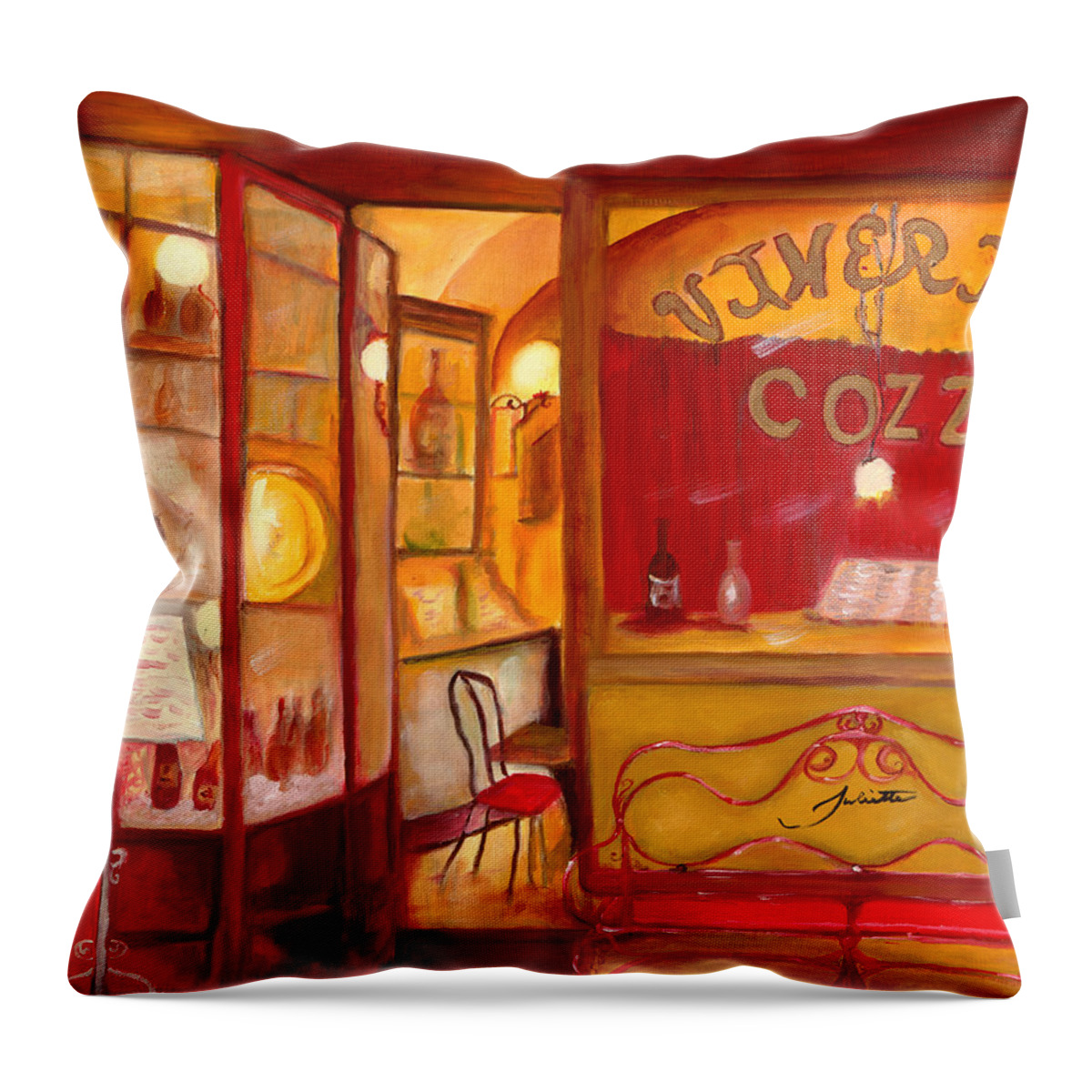 Italy Throw Pillow featuring the painting Vineria Cozzi by Juliette Becker