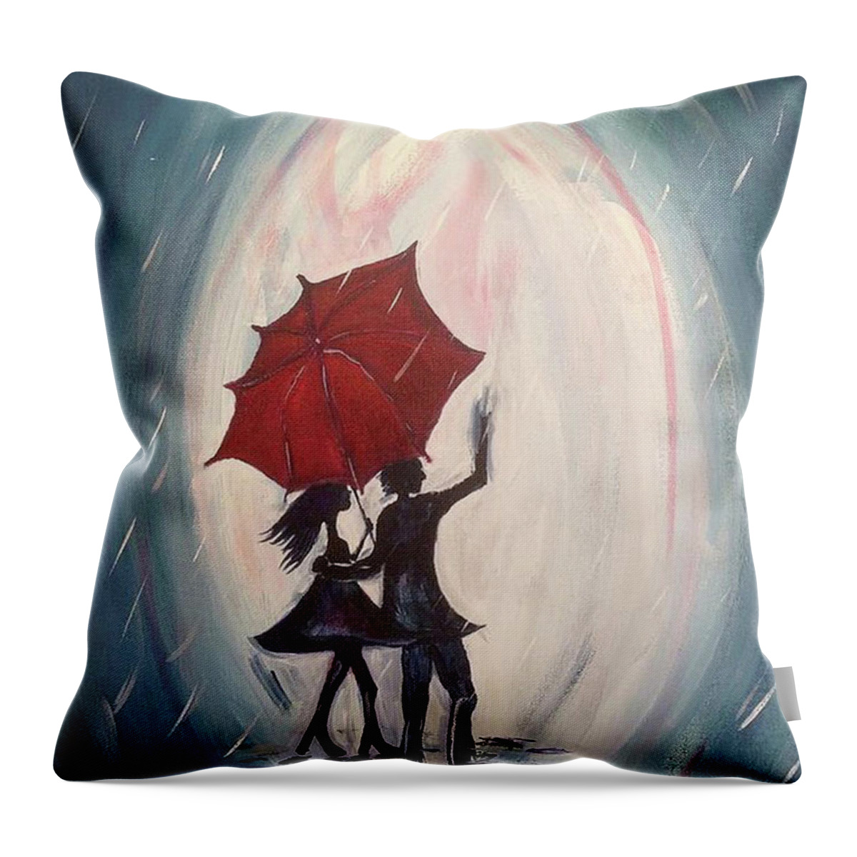 Lovers Throw Pillow featuring the painting Walking in the Rain by Roxy Rich