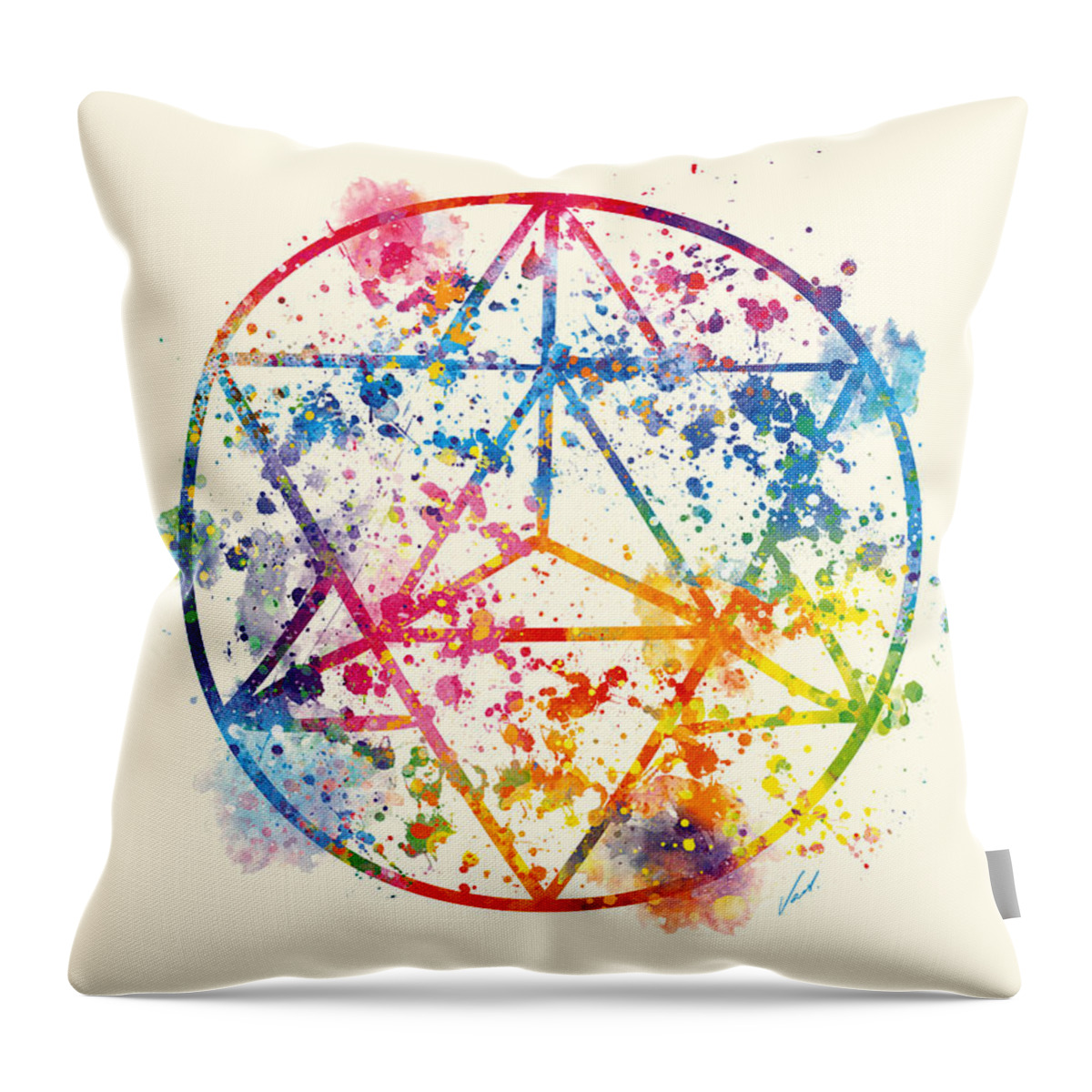 Watercolor Throw Pillow featuring the painting Watercolor - Sacred Geometry For Good Luck by Vart by Vart