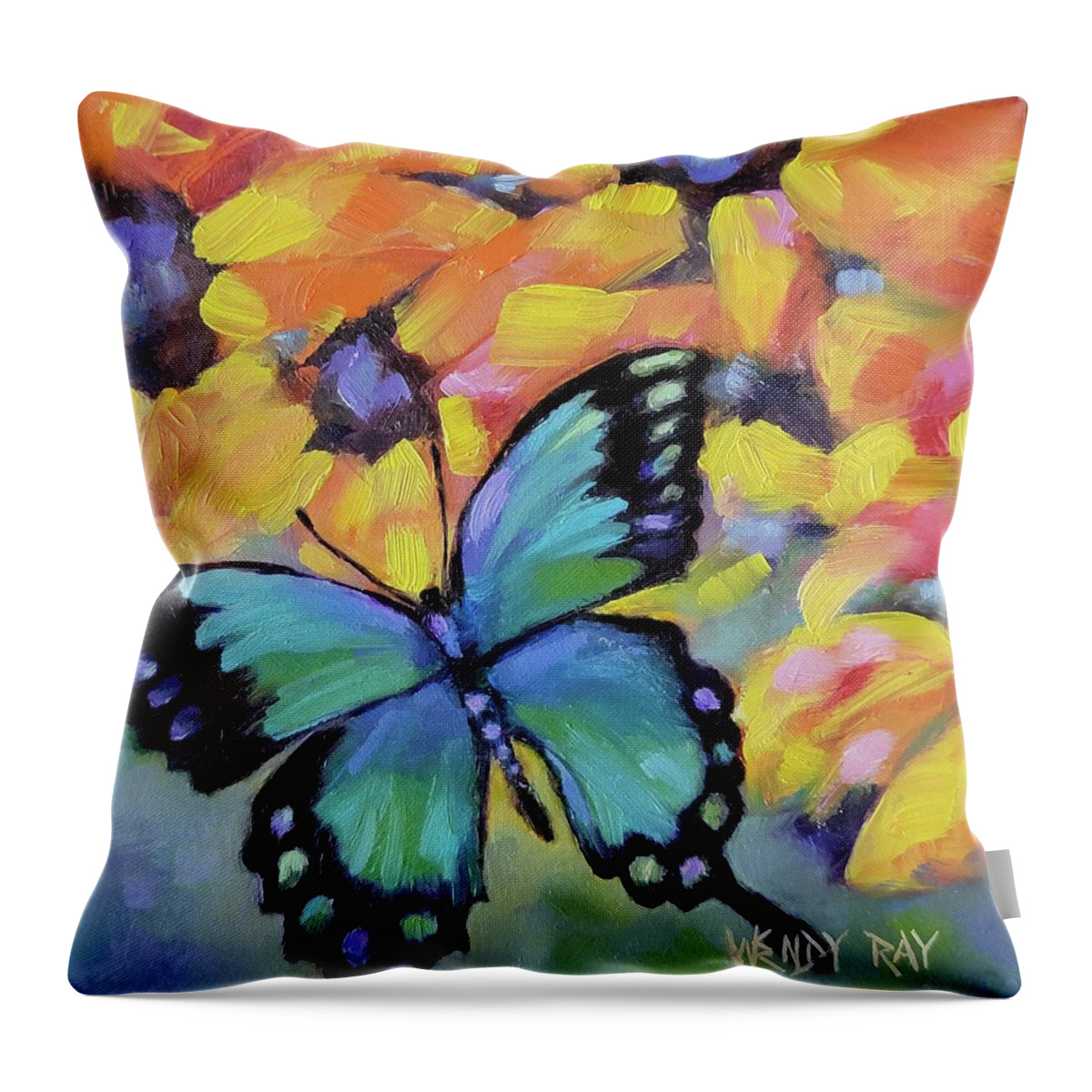 Oil Throw Pillow featuring the painting Wings of Spring by Wendy Ray