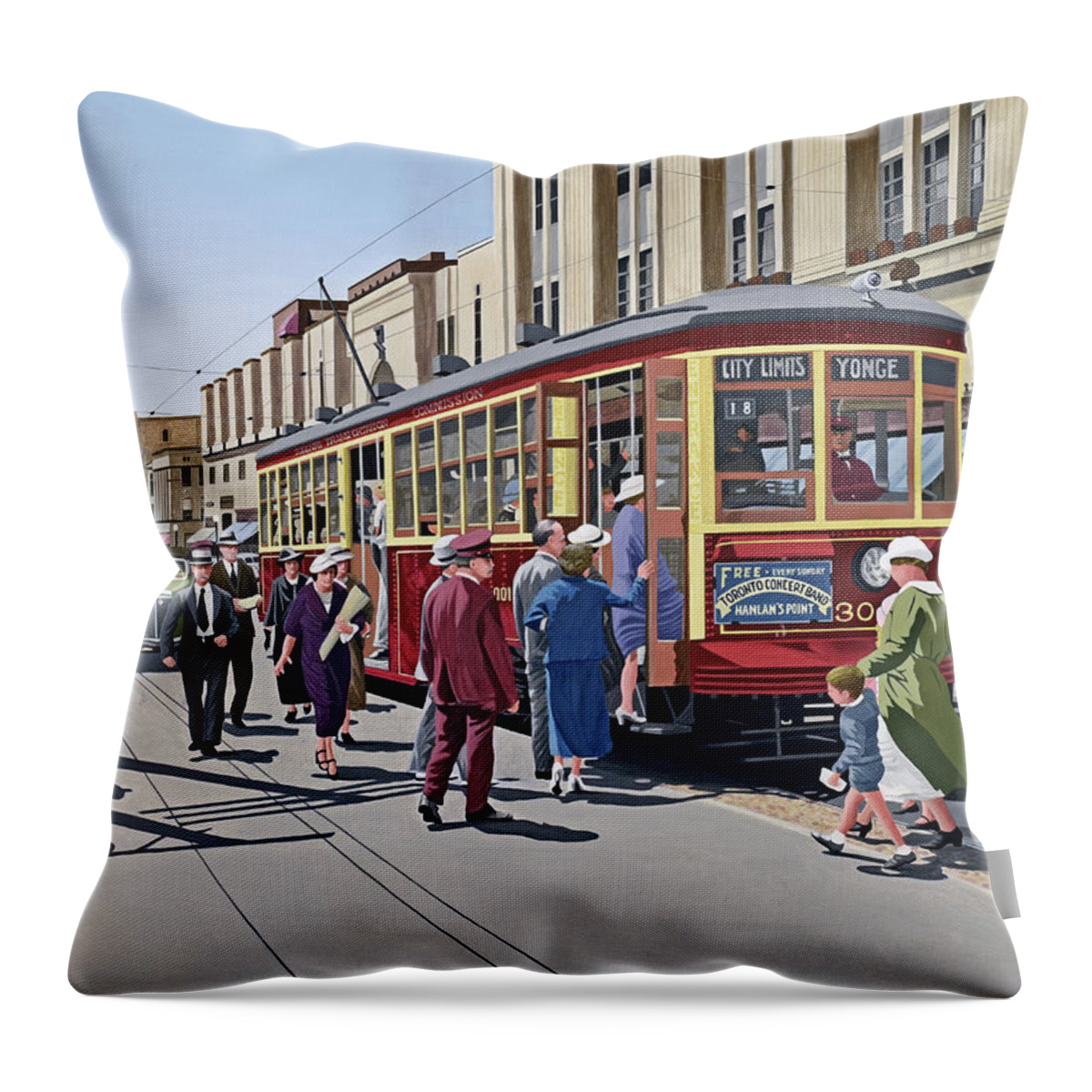 Yonge Street Throw Pillow featuring the painting Yonge and College 1937 by Kenneth M Kirsch