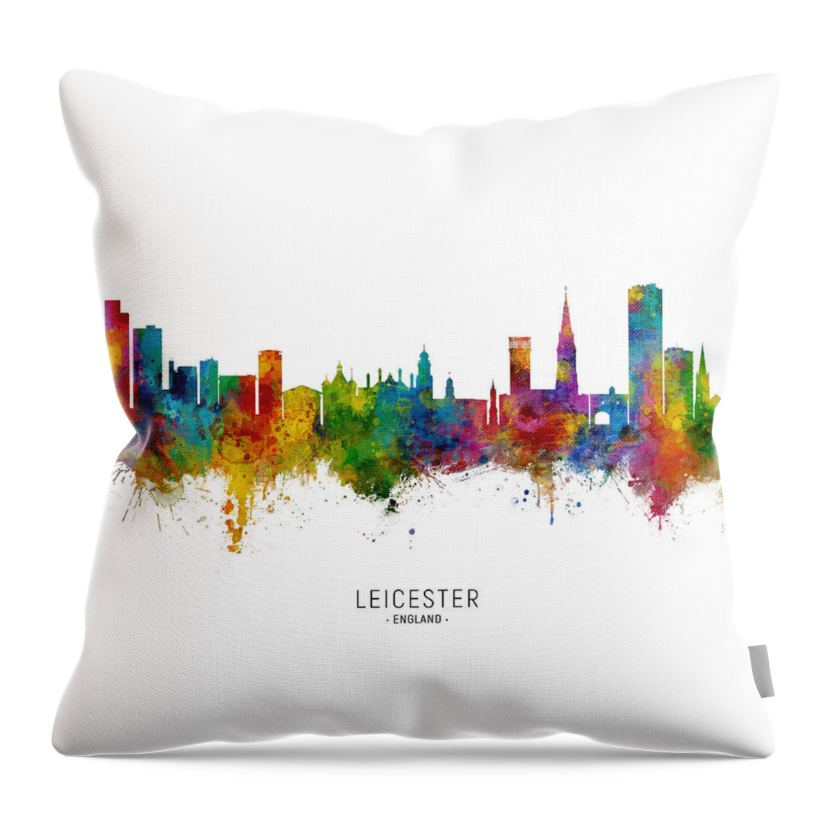 Leicester Throw Pillow featuring the digital art Leicester England Skyline by Michael Tompsett