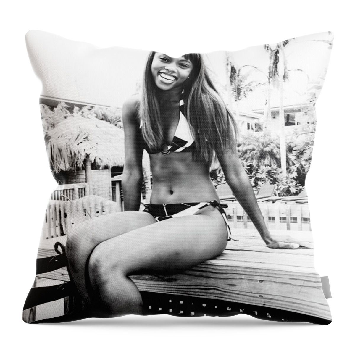 Girls Fun Fashion Photoraphy Art Throw Pillow featuring the photograph 1147 Dominique Weekend Girls Party Cranes Beach House Delray by Amyn Nasser