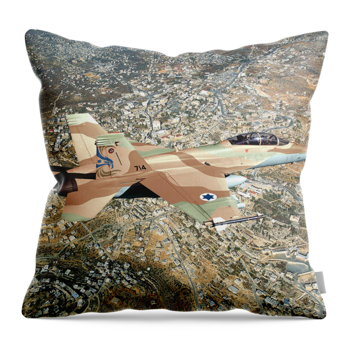 Super Hornet Throw Pillow featuring the digital art 12. F/A-18FI Israeli Super Hornet by Custom Aviation Art