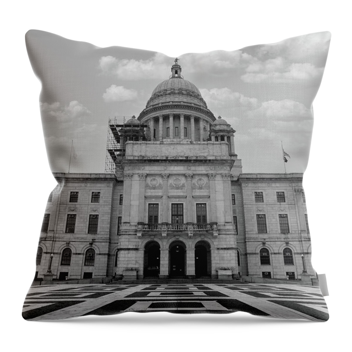 Democrats Throw Pillow featuring the photograph Rhode Island state capitol building in black and white by Eldon McGraw