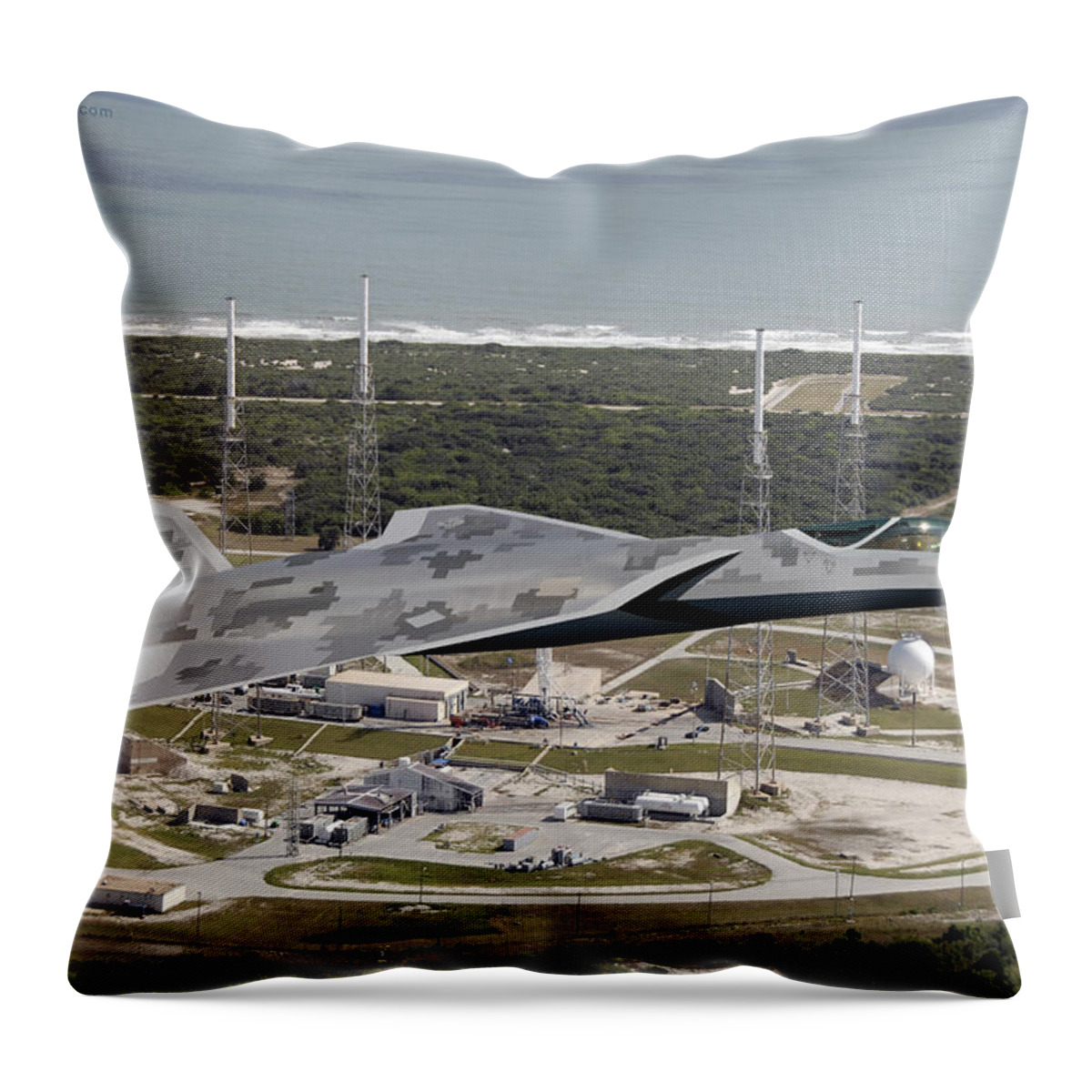 Lmt Throw Pillow featuring the digital art Lockheed LMT Raven II over NASA by Custom Aviation Art