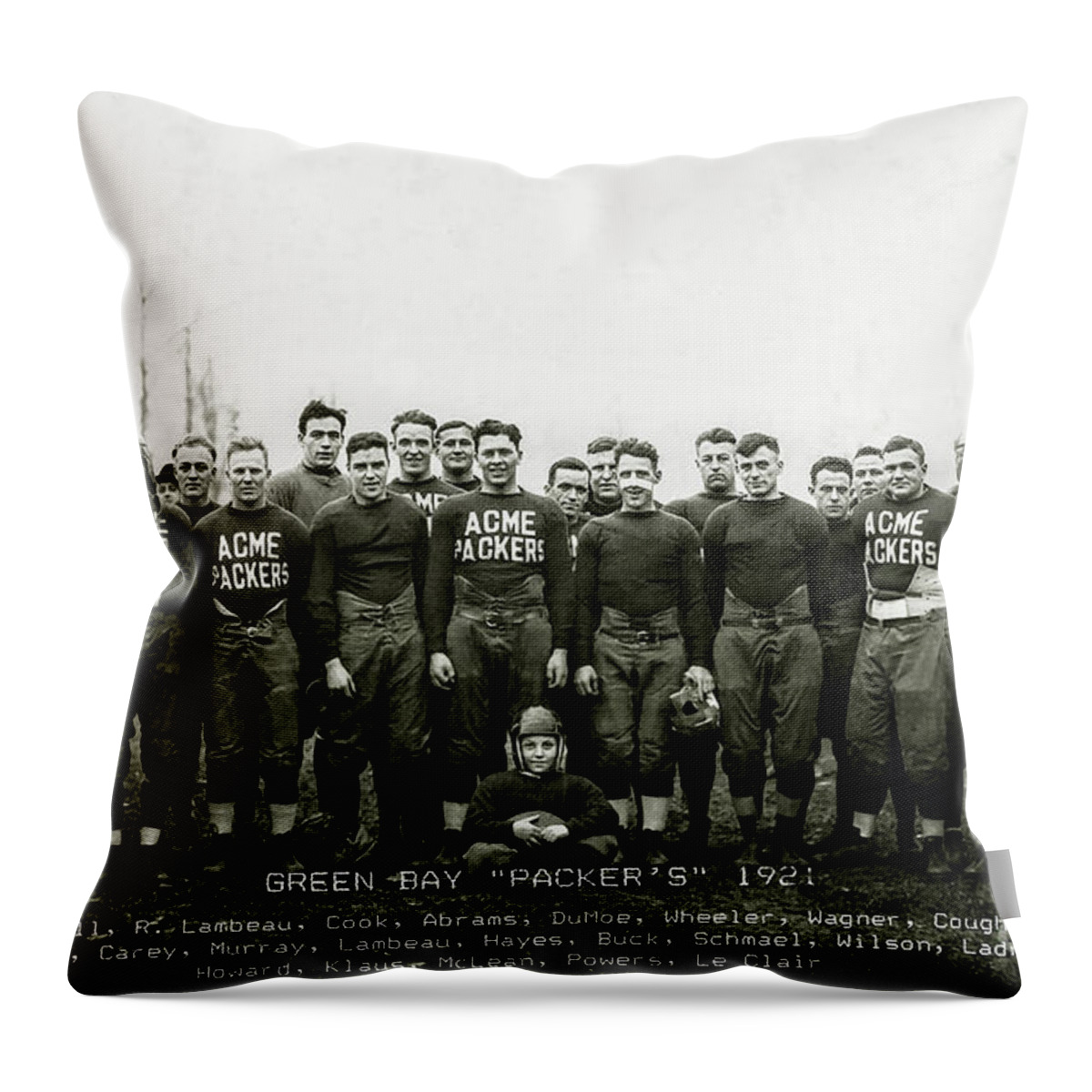 Green Bay Wisconsin Map Throw Pillow featuring the photograph 1921 Green Bay Packers Team by Jon Neidert