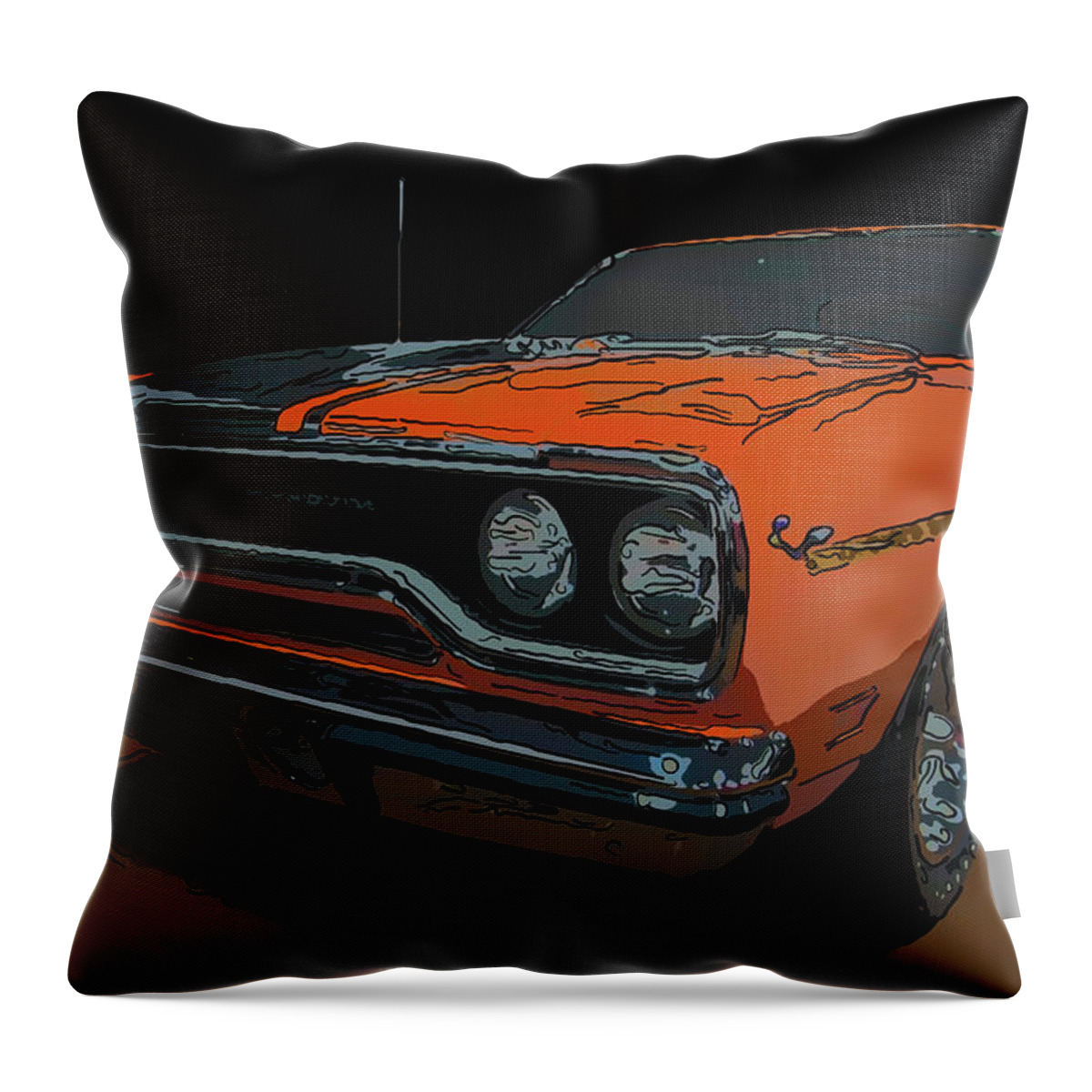 1970 Plymouth Roadrunner 440 Six Pack Throw Pillow featuring the drawing 1970 Plymouth Roadrunner 440 six pack digital drawing by Flees Photos