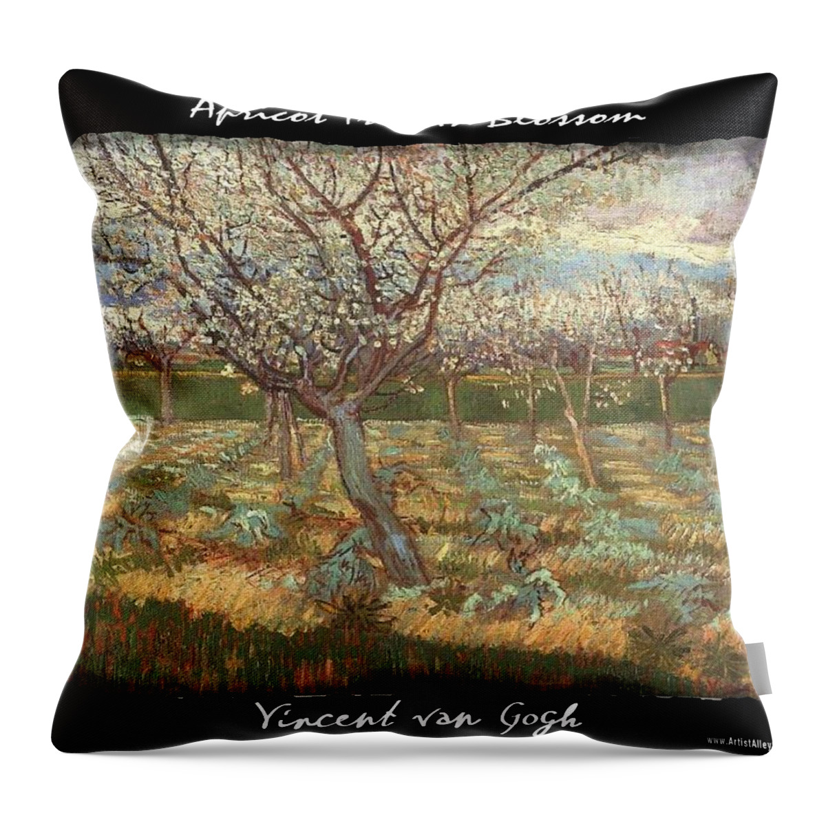 Vincent Throw Pillow featuring the painting Apricot Trees In Blossom - VVG by The GYPSY and Mad Hatter