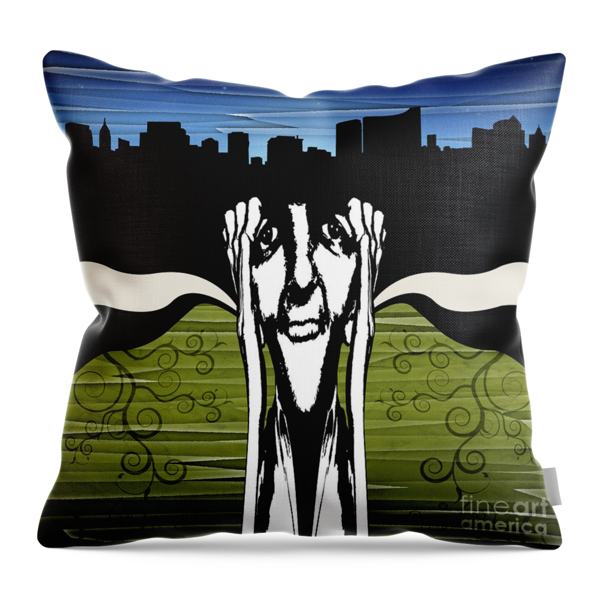 Face Throw Pillow featuring the digital art City At Night by Phil Perkins