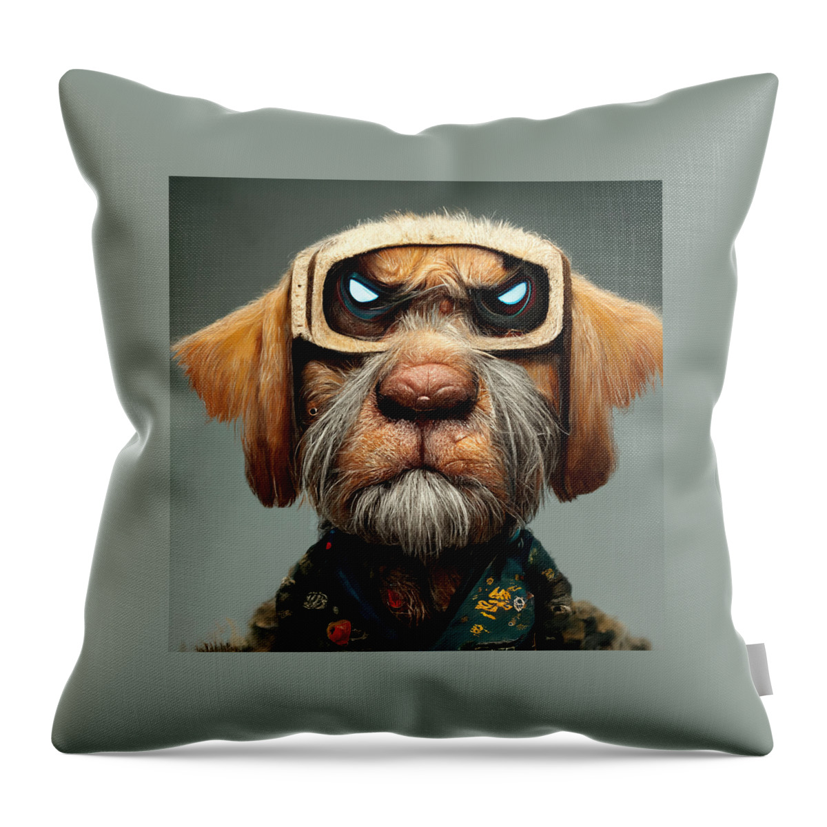 Cool Cartoon Old Warrior As A Dog  Realistic 6241641a 1b41 4aa6 B1ec E8a4615e4bed Throw Pillow featuring the painting Cool Cartoon Old Warrior As A Dog  Realistic 6241641a 1b41 4aa6 B1ec E8a4615e4bed by MotionAge Designs