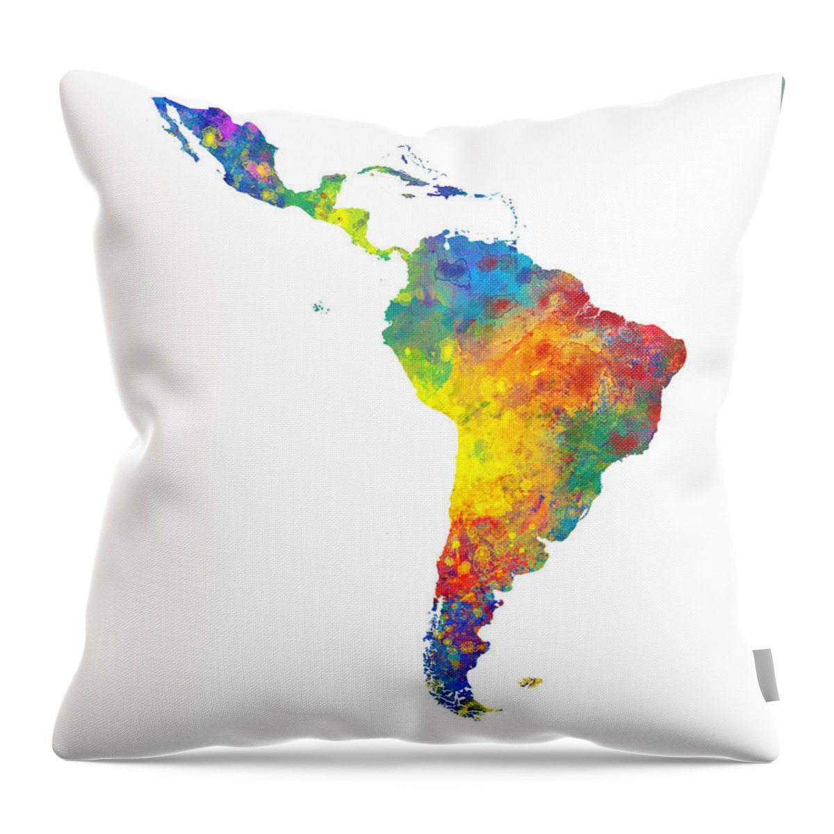 Latin America Throw Pillow featuring the digital art Latin America Watercolor Map by Michael Tompsett