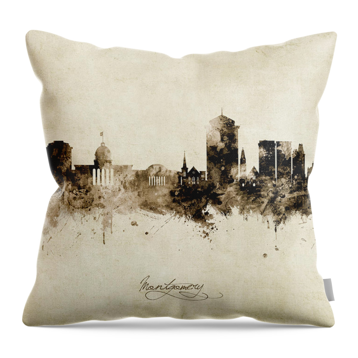 Montgomery Throw Pillow featuring the digital art Montgomery Alabama Skyline by Michael Tompsett