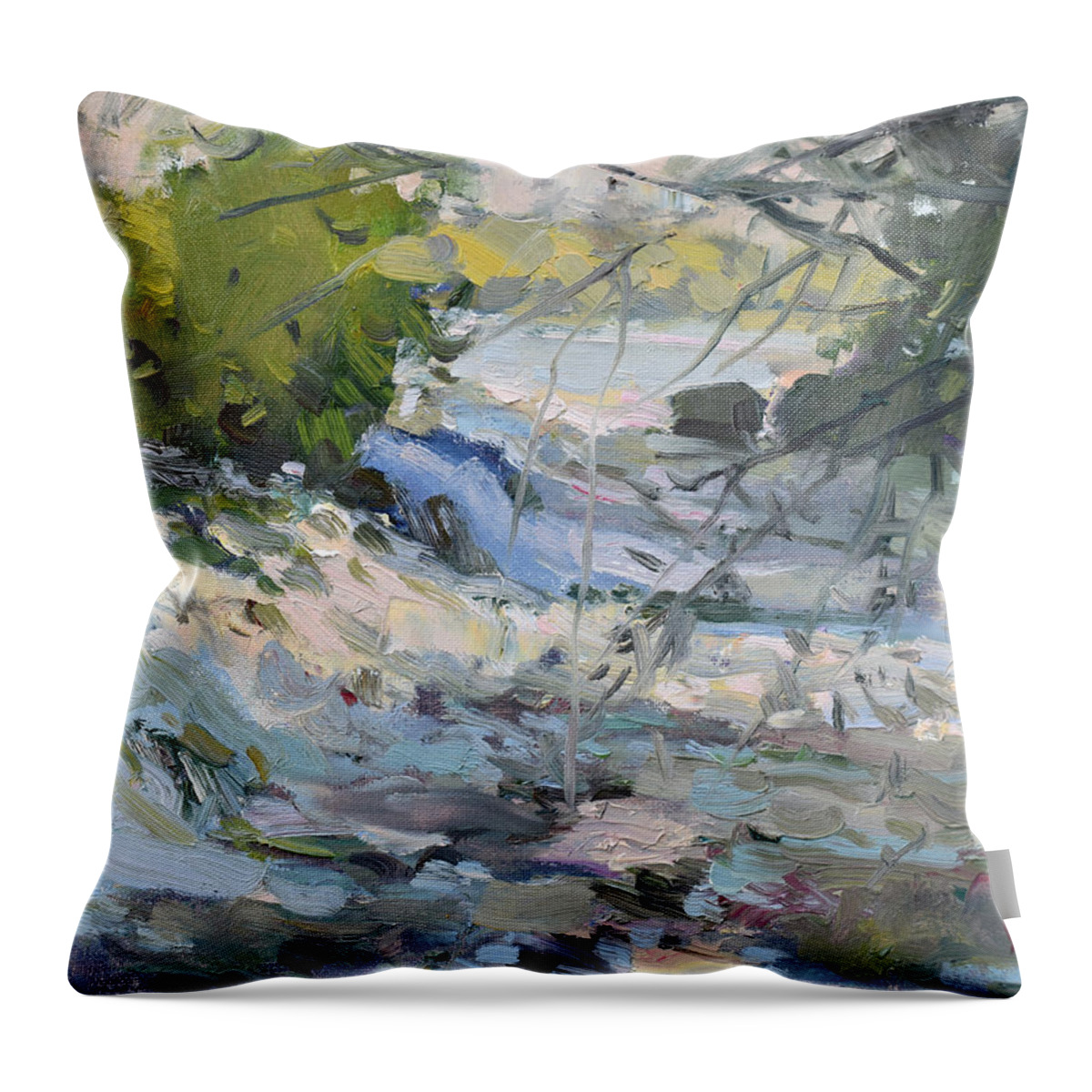 Niagara River Throw Pillow featuring the painting Niagara River by Ylli Haruni