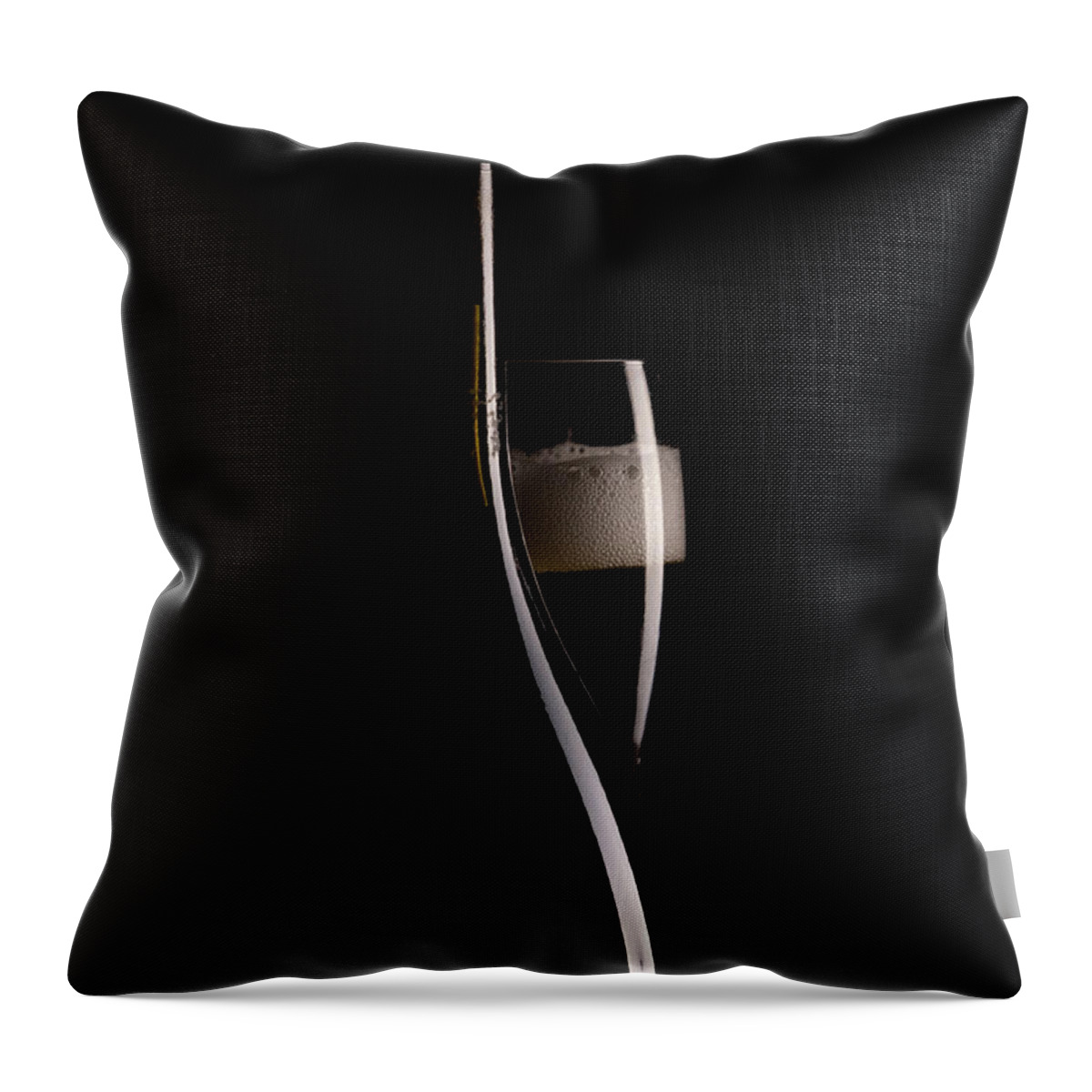 Red Wine Throw Pillow featuring the photograph Red sparking wine on a wineglass and black wine bottle. by Michalakis Ppalis