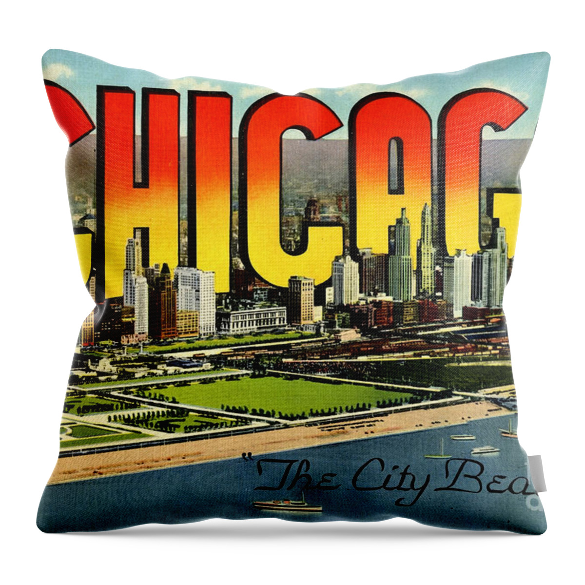 Retro Throw Pillow featuring the photograph Retro Chicago Poster by Action