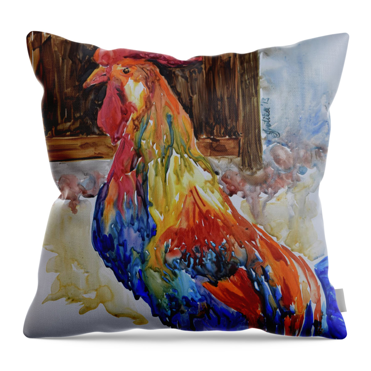  Throw Pillow featuring the painting Rooster by Jyotika Shroff