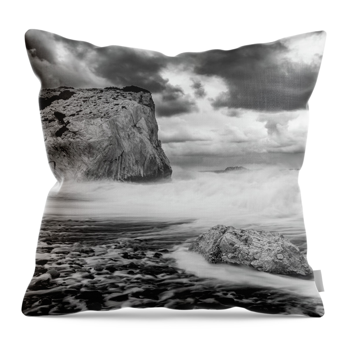 Seascape Throw Pillow featuring the photograph Seascape with windy waves during stormy weather. by Michalakis Ppalis