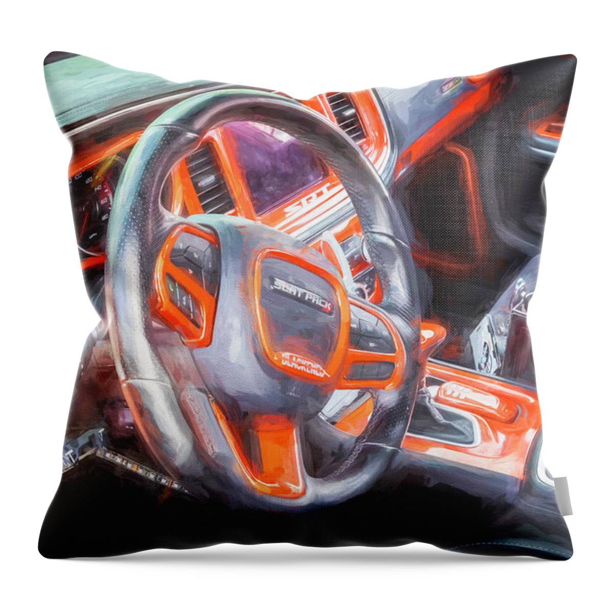 The 2022 Go Mango Orange Dodge Charger Scat Pack Srt 392 Throw Pillow featuring the photograph 2022 Go Mango Orange Dodge Charger Scat Pack SRT 392 X105 by Rich Franco