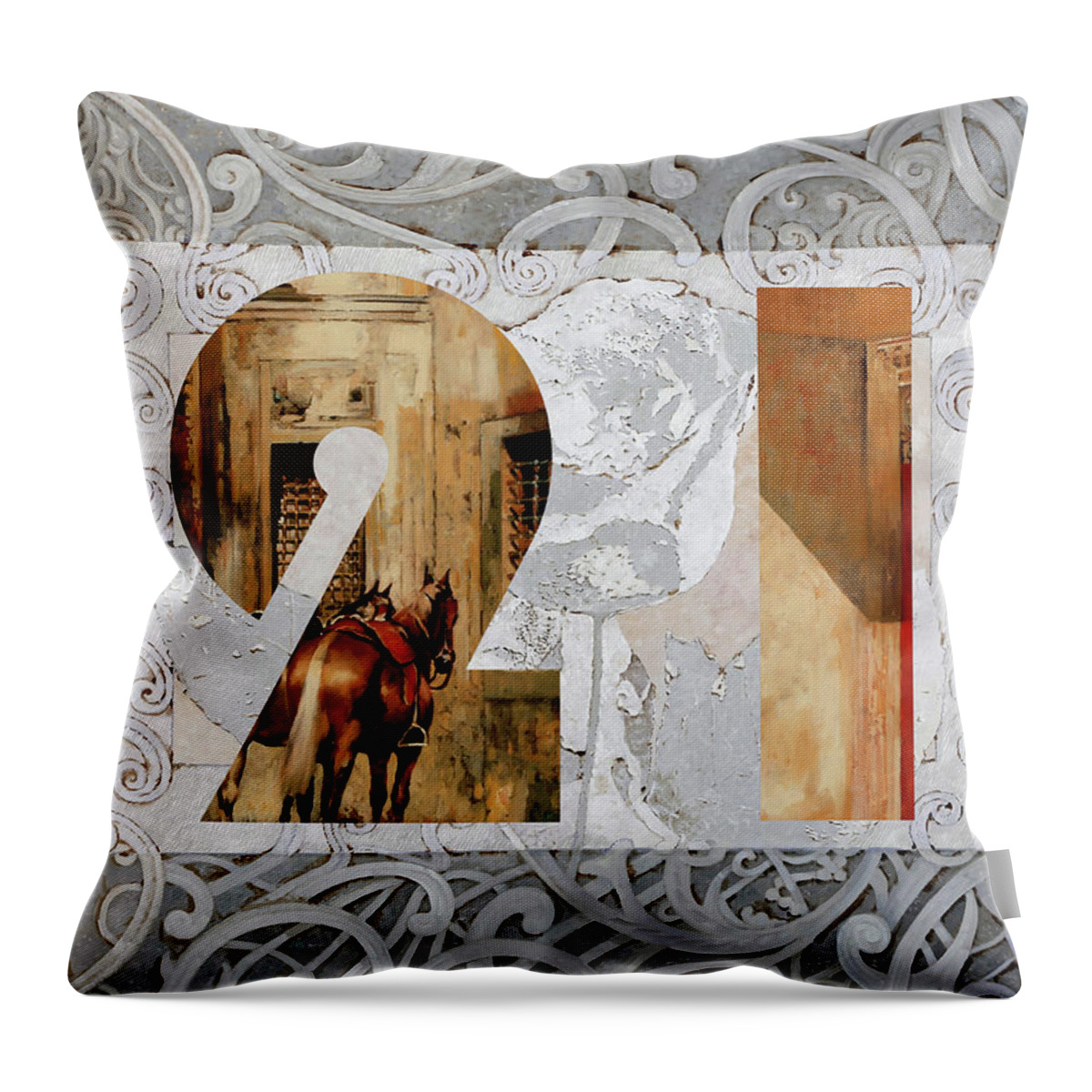21 Throw Pillow featuring the painting 21 by Guido Borelli