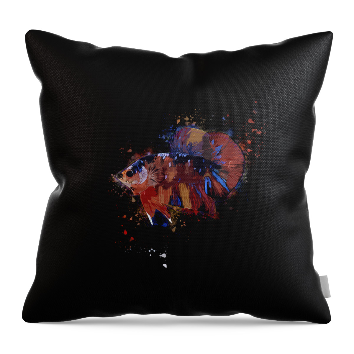 Artistic Throw Pillow featuring the digital art Artistic Multicolor Betta Fish by Sambel Pedes