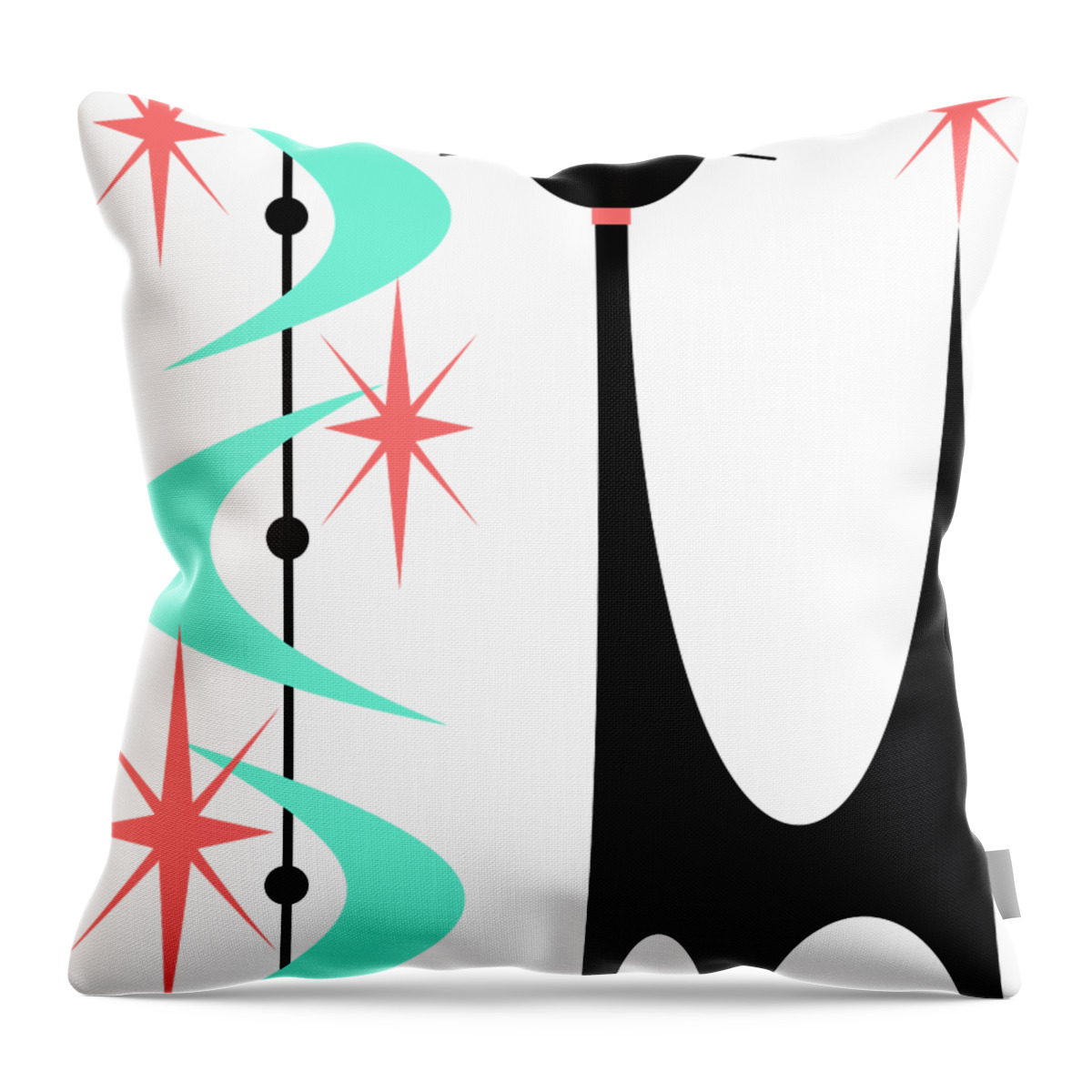 Mid Century Modern Throw Pillow featuring the digital art Atomic Cat Aqua and Pink by Donna Mibus