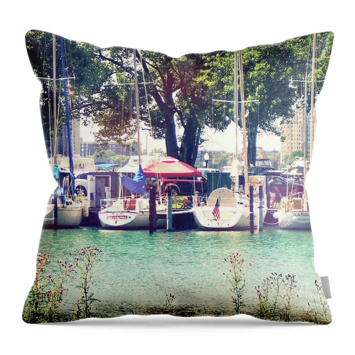 Detroit Yacht Club Throw Pillow featuring the photograph Detroit Yacht Club by Phil Perkins