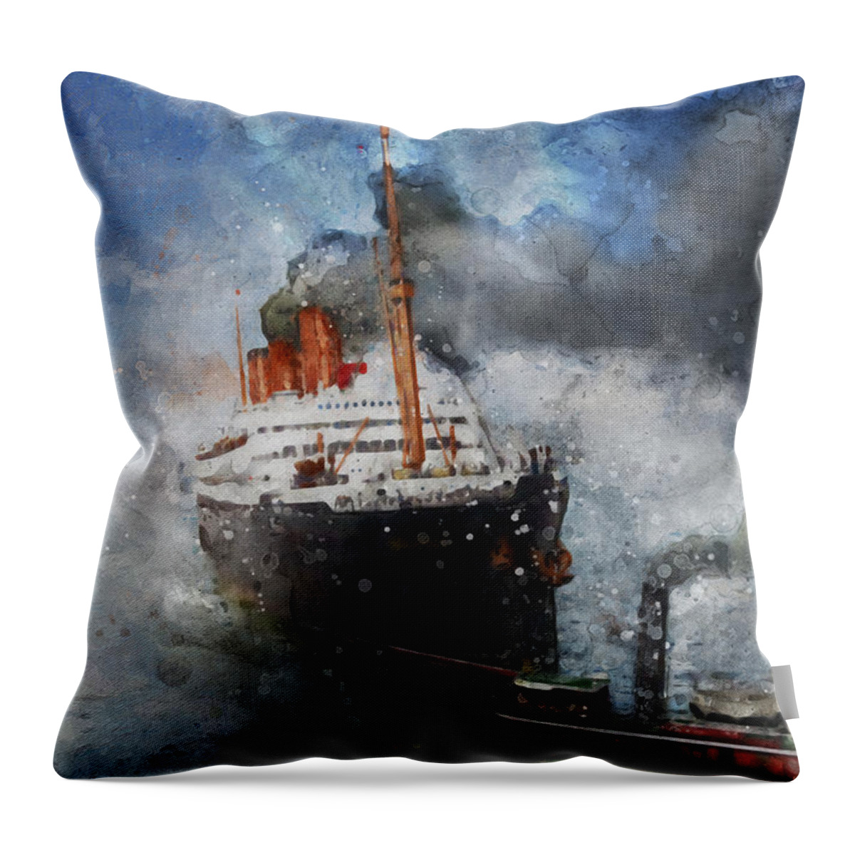 Steamer Throw Pillow featuring the digital art R.M.S. Berengaria by Geir Rosset