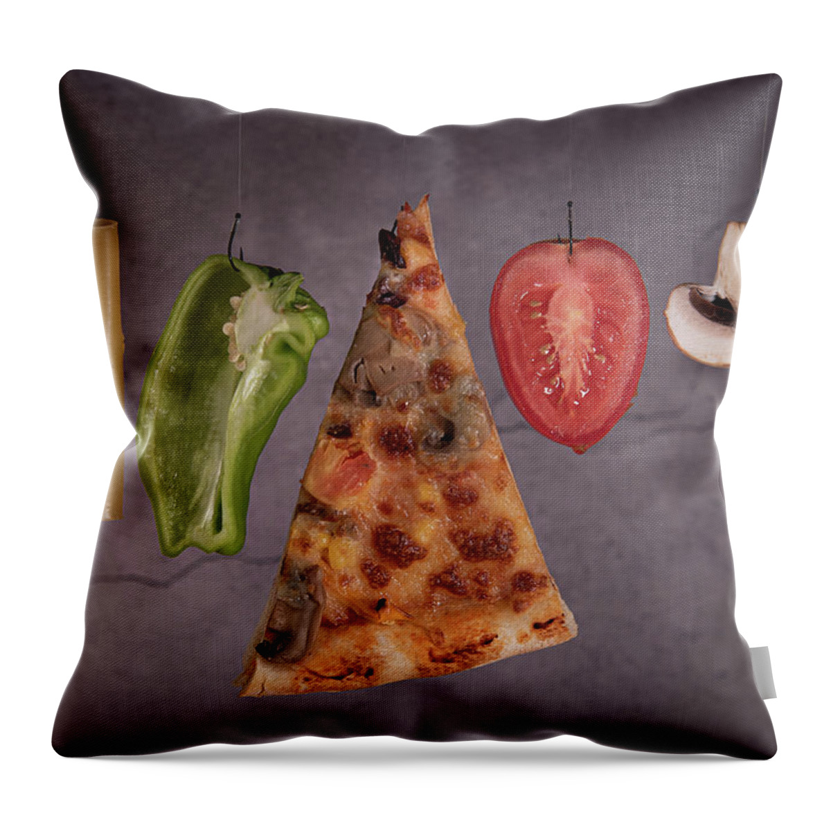Pizza Throw Pillow featuring the photograph Slice of mozzarella pizza tomato cheese peeper and mushroom ingredients by Michalakis Ppalis