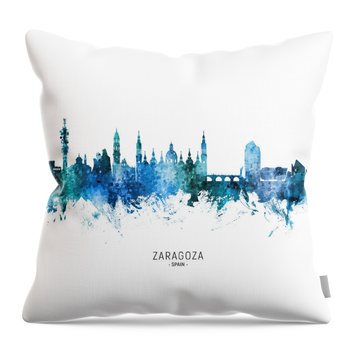 Zaragoza Throw Pillow featuring the digital art Zaragoza Spain Skyline by Michael Tompsett