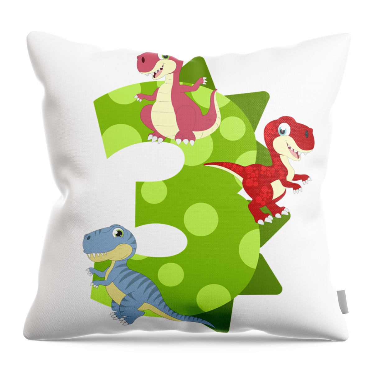Turning 3 Years Old Dinosaur TRex 3rd Birthday Party B-Day Throw Pillow Multicolor 16x16 Dinosaurs Life Birthday Tees Co
