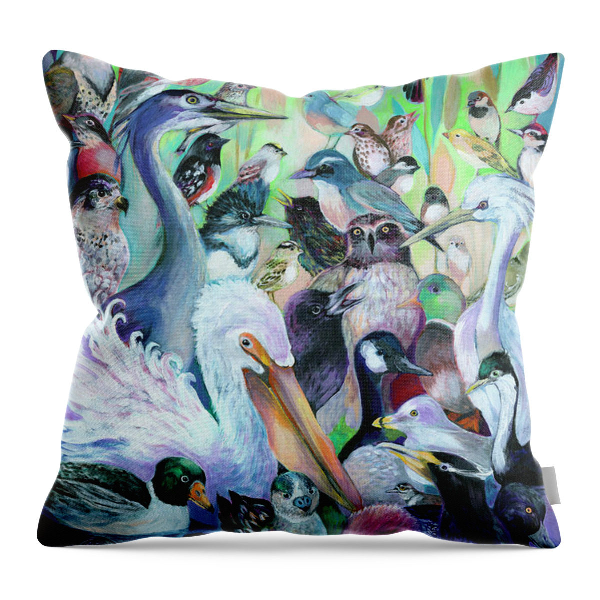 Bird Throw Pillow featuring the painting 44 Birds by Jennifer Lommers