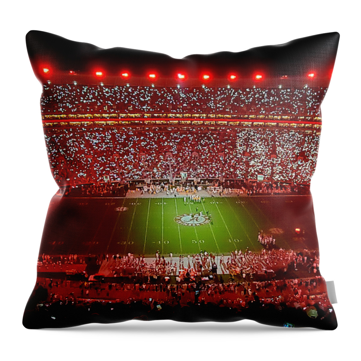 Gameday Throw Pillow featuring the photograph Night Panorama Bryant-Denny Stadium by Kenny Glover