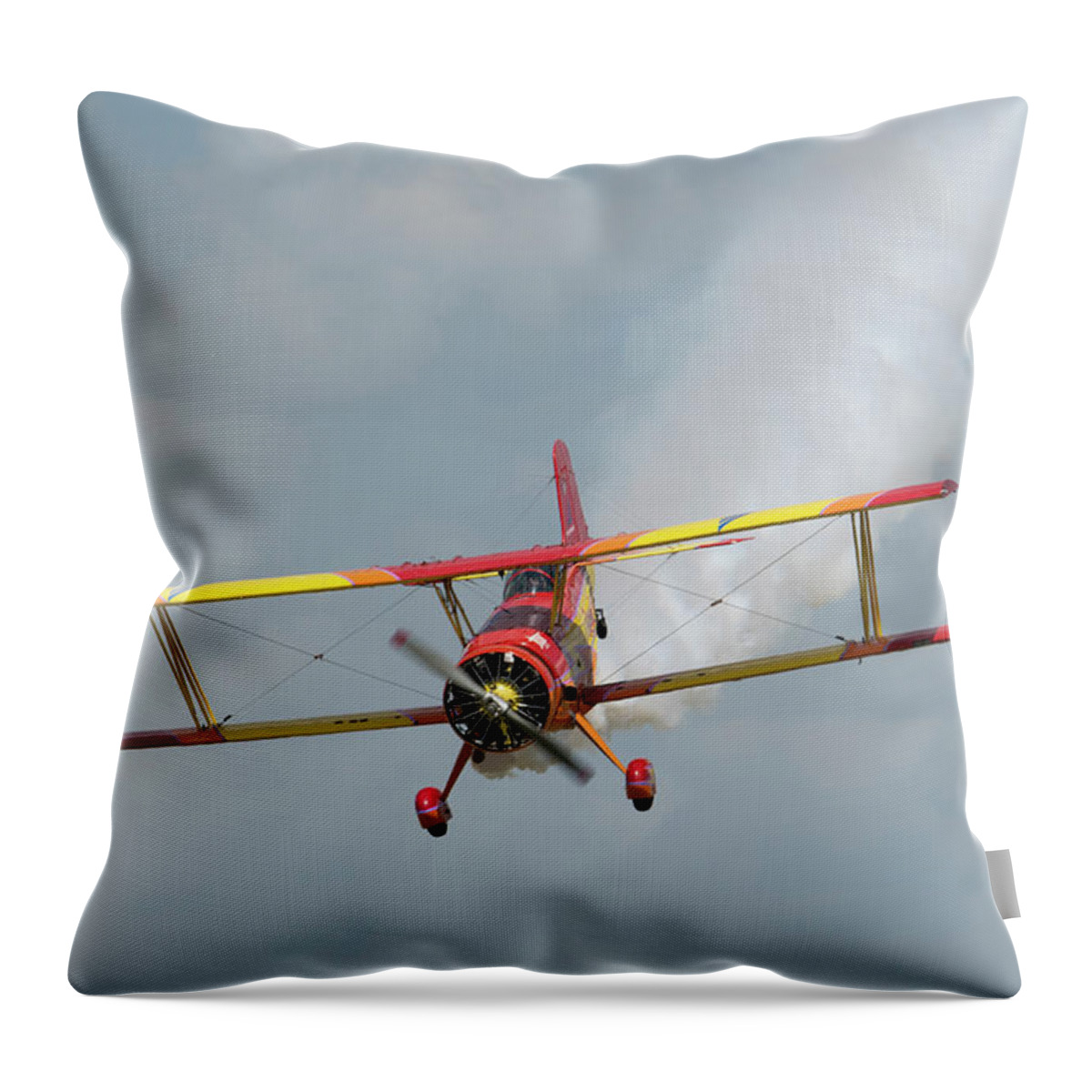 Red Throw Pillow featuring the photograph Red and Yellow Airplane by Carolyn Hutchins