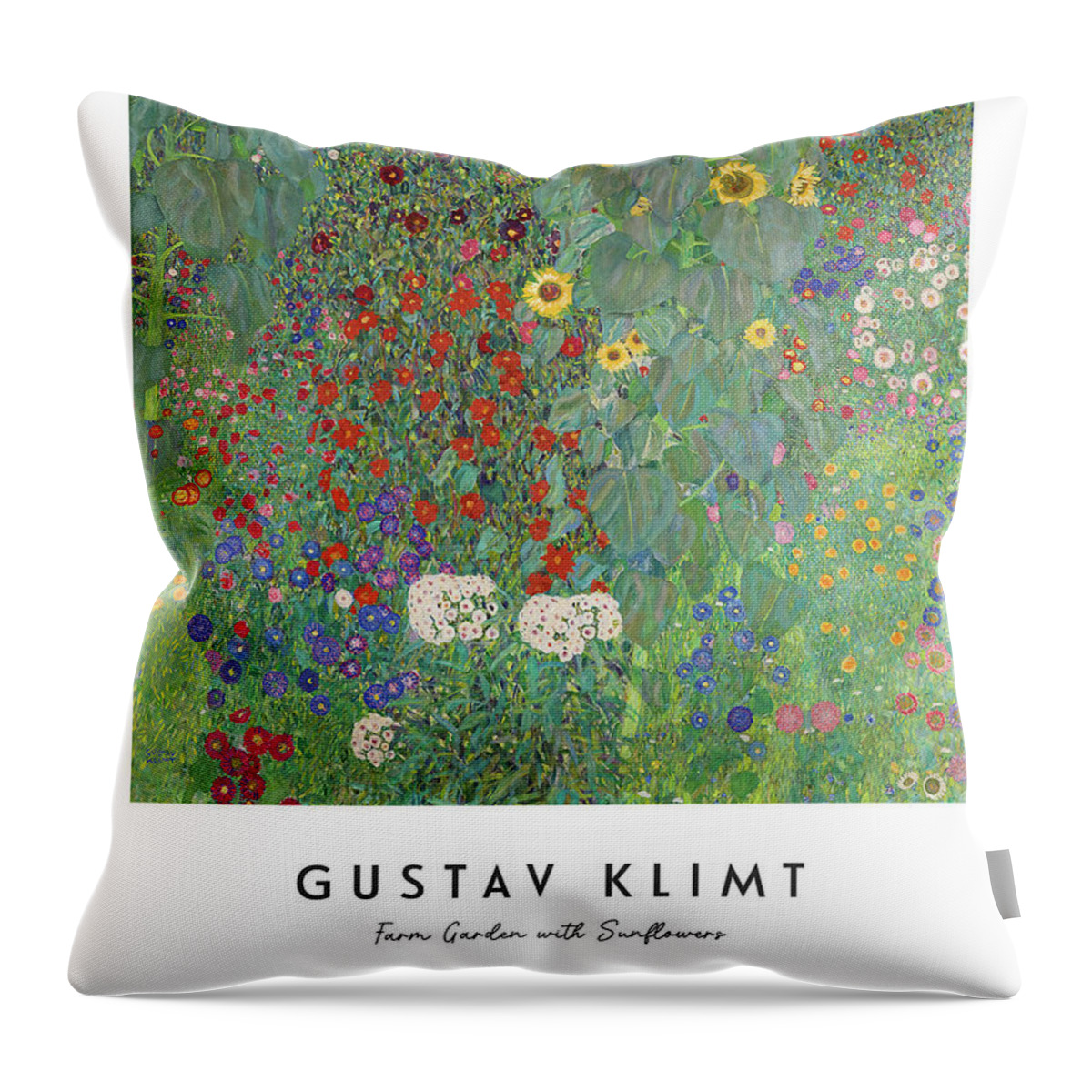 Gustav Klimt Throw Pillow featuring the painting Farm Garden with Sunflowers by Gustav Klimt