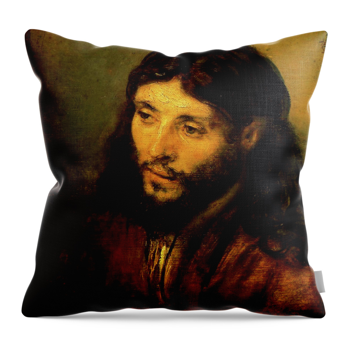 Christ Throw Pillow featuring the painting Head of Christ by Rembrandt van Rijn