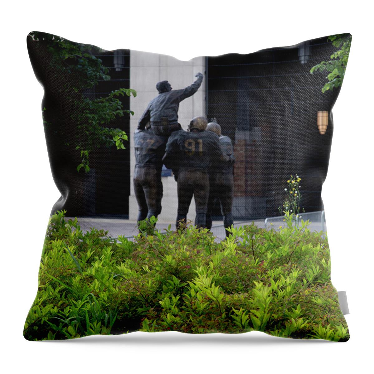 Notre Dame Fighting Irish Throw Pillow featuring the photograph Back view of Coach Ara Parseghian at University of Notre Dame by Eldon McGraw