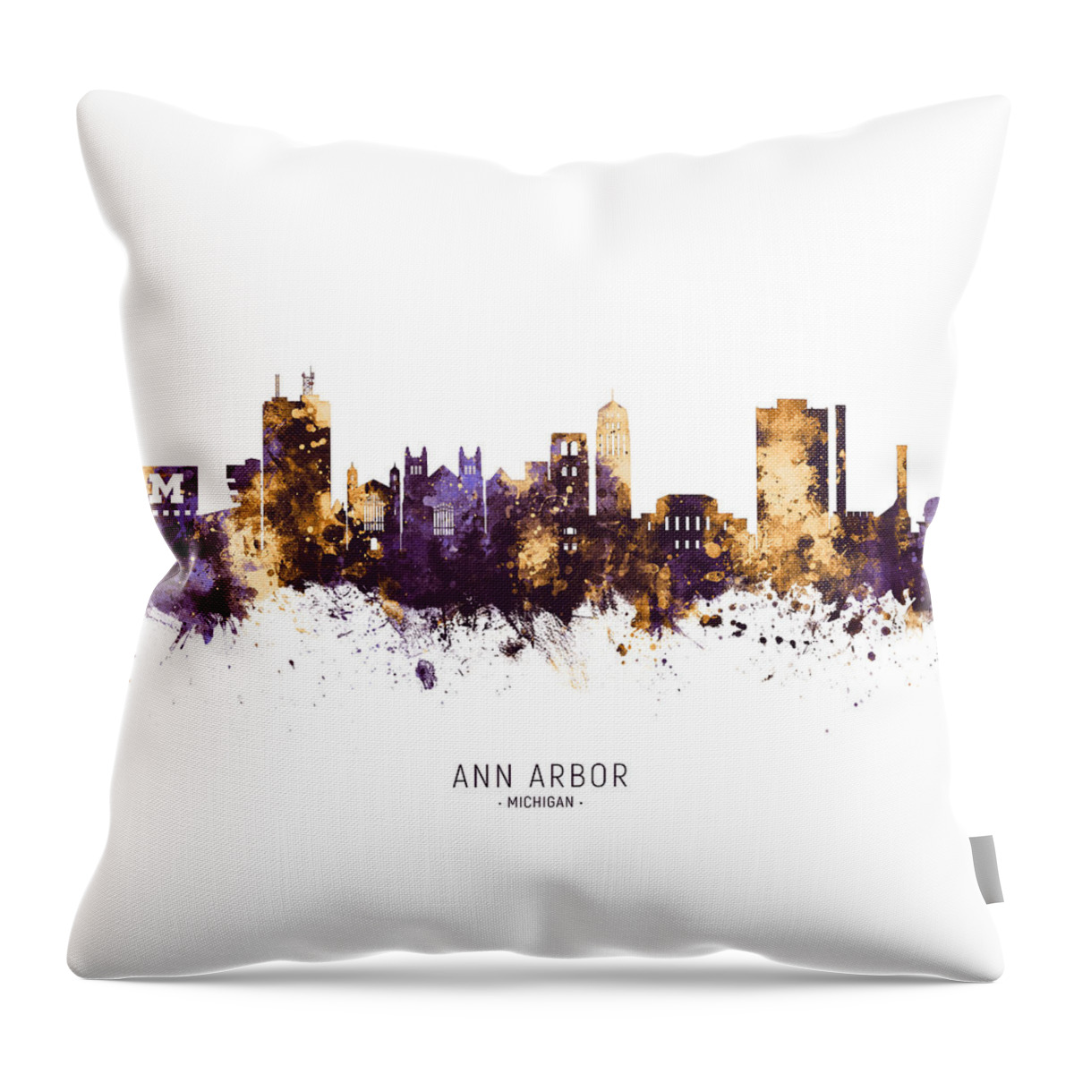 Ann Arbor Throw Pillow featuring the digital art Ann Arbor Michigan Skyline by Michael Tompsett